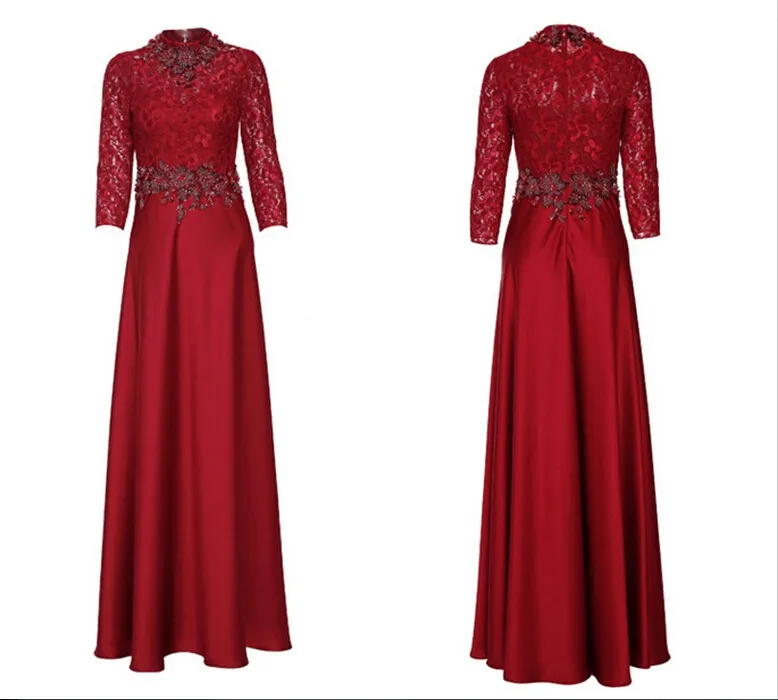 Robe de soiree, расшитый бисером, с высоким воротником, мода, vestido de festa, вечернее элегантное платье с рукавом три четверти, платья для матери невесты