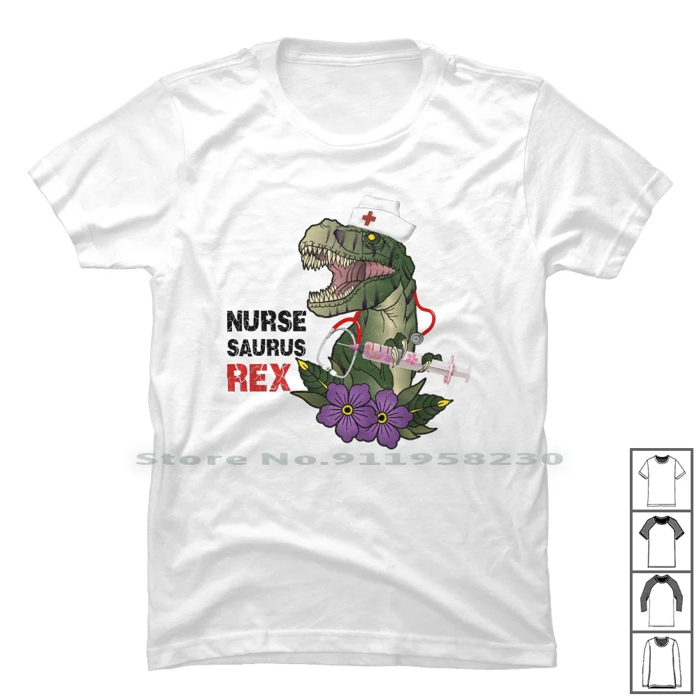 Infermiera Saurus Rex T Shirt 100% Cotone Dinosauri Dinosauro Siringa Chirurgo Umorismo Rex Us