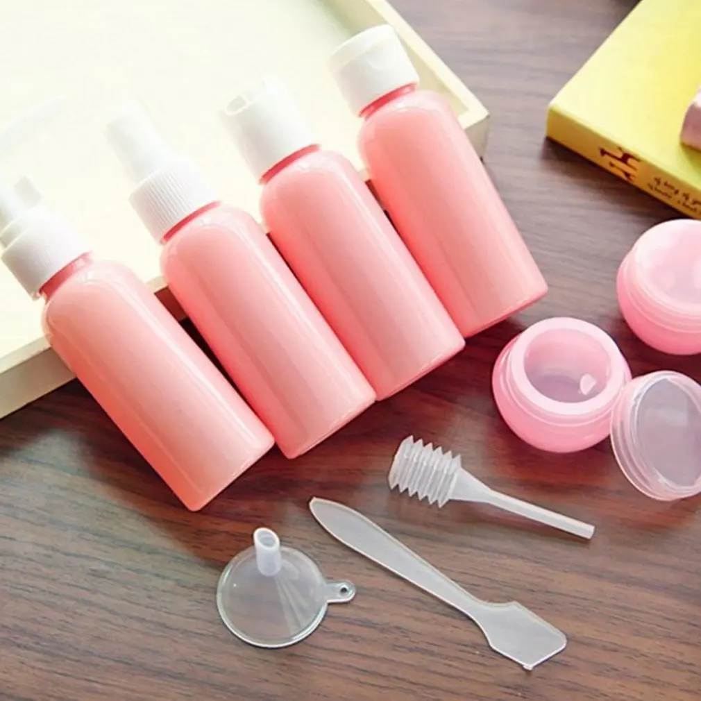 Travel Portable Pink Cosmetics Sub Bottle Set Spray Bottle Travel Plastic Bottle Cosmetic Bottle 9Pcs 4