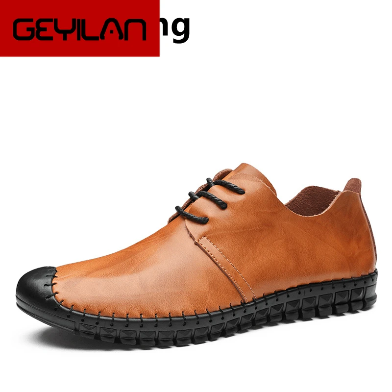 

Genuine Leather Loafers Shoes Lace Up Men Casual Shoes Summer 2019 Breathable Fashion Soft Flat Quality Driving Shoes
