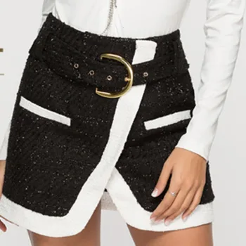 

#2772 Spring Autumn Split Short Skirt Women Zipper Black High Waist Mini Sexy Woolen Skirts Womens With Belt Casual Vintage