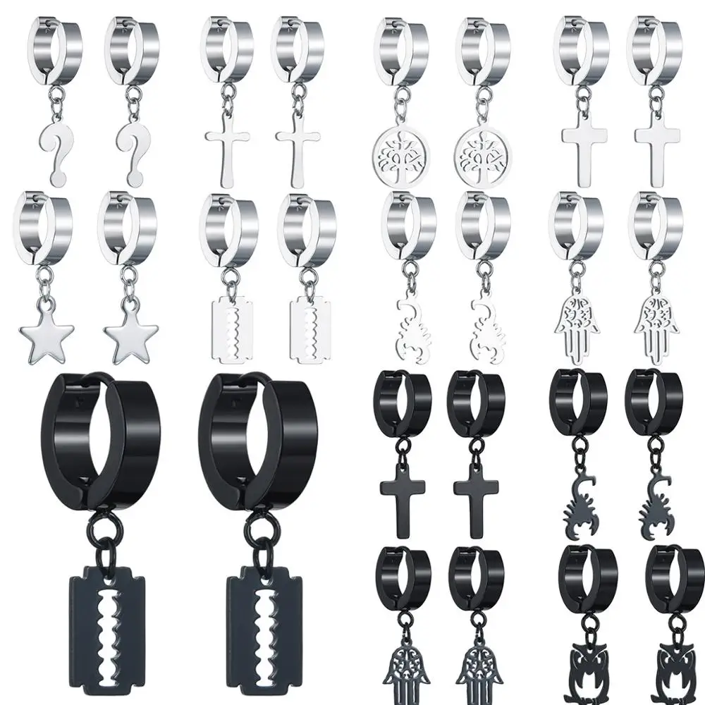 Steel Stud-Earrings Ear-Jewelry Punk Multiple-Styles Street-Pop Hip-Hop Black Gothic