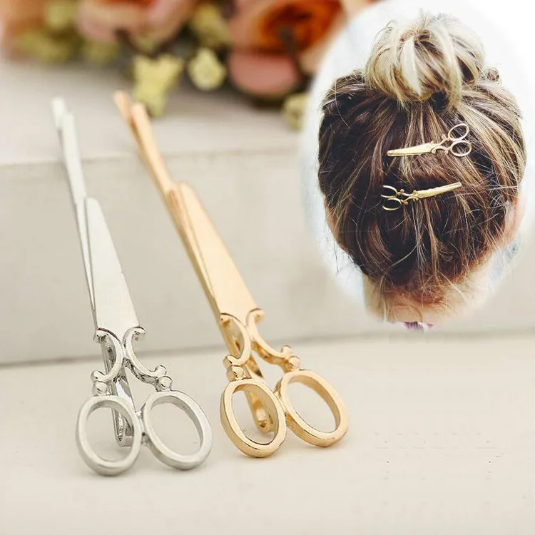 Новинка 2019 модная заколка для волос аксессуары золотые серебряные ножницы