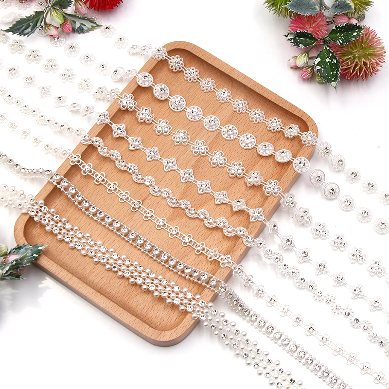 

2y/lot Multi-style ABS Plastic Inlaid Imitation Diamond Pearl Beads Chain for DIY Wedding Party Decoration Costume Accessories