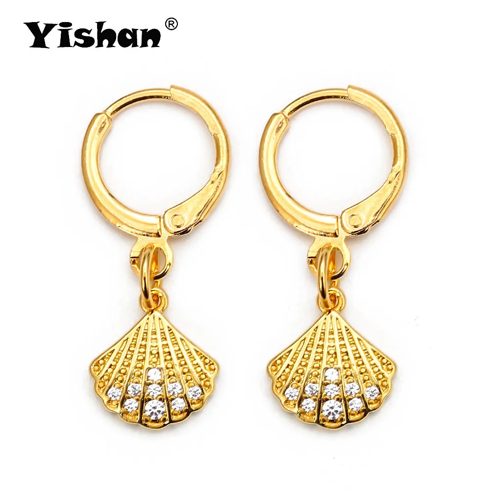 Yishan 1 пара модные микро инкрустированные Цирконом 13*6 мм медная ракушка форма