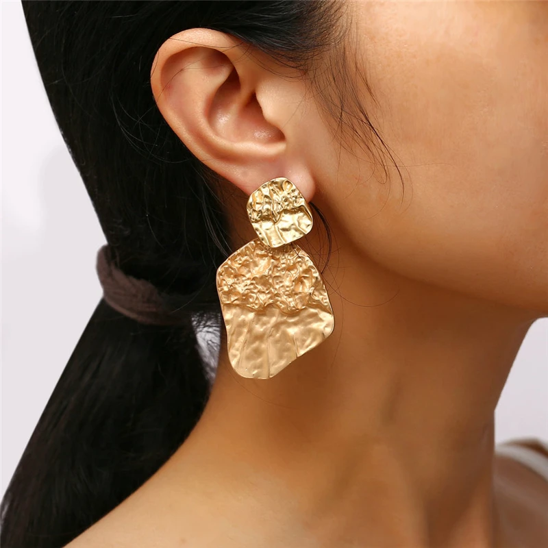 8SEASONS Popular Fashion Gold Color Creative Punk Metallic Bump Texture Irregular Earrings Women Trendy Jewelry 1 Pair | Украшения и