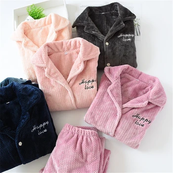 

Couple pajamas autumn and winter flannel thick winter warm home service casual women robe suit bath robs for men