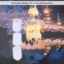 Большой светодиодный звездный свет Ловец снов с белыми перьями петуха жемчуг Ловец снов настенный, для дома вечерние украшение для свадьбы подарок