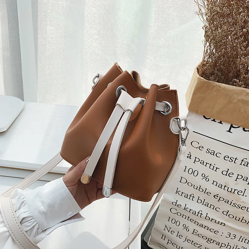 

2019 New Products Fairy Bag Shoulder Hand Mini Bucket Bag Simple Casual WOMEN'S Leather Bags Versatile