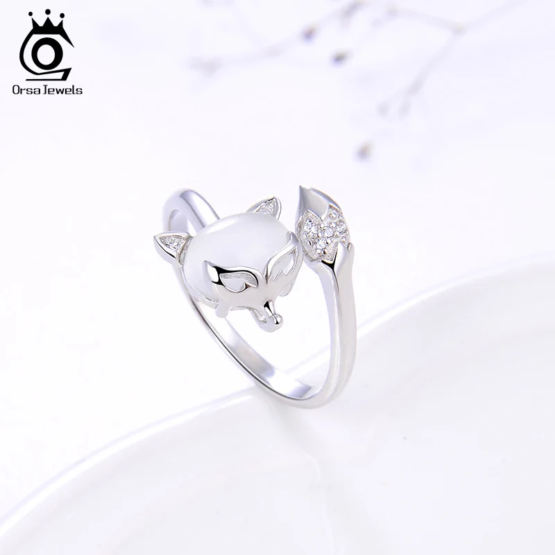 ORSA JEWELS, чистое серебро 925, регулируемое кольцо с лисой, AAAA, циркония неправильной формы, женские открытые, кольца на палец, с животными, хорошее ювелирное изделие SR147