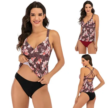 

Woman Bikini Swimsuit 2020 Splice Print Push Up Tankini Set Two Piece Swimsuit Plus Size Swimwear Beachwear Biquini Feminino