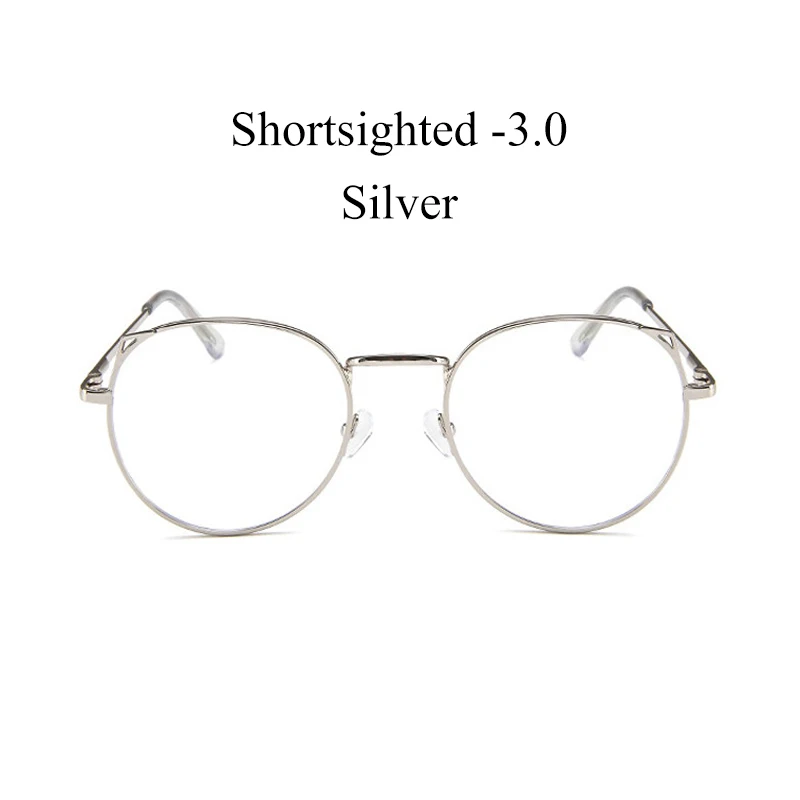 IBOODE кошачьи уши близорукость очки для женщин и мужчин круглые готовые близорукие очки женские мужские металлические очки для близоруких очков - Цвет оправы: Silver Myopia 3.0