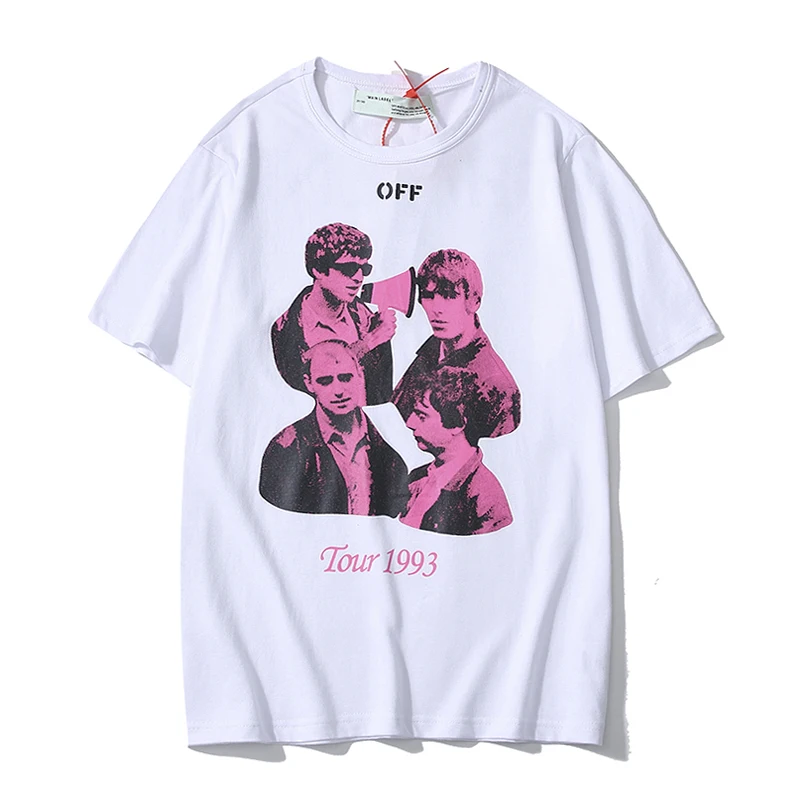 Рок-Группа Off-White C/O VIRGIL ABLOH для мужчин и женщин, унисекс, пара влюбленных моделей, хлопок, модная повседневная футболка с круглым вырезом и коротким рукавом