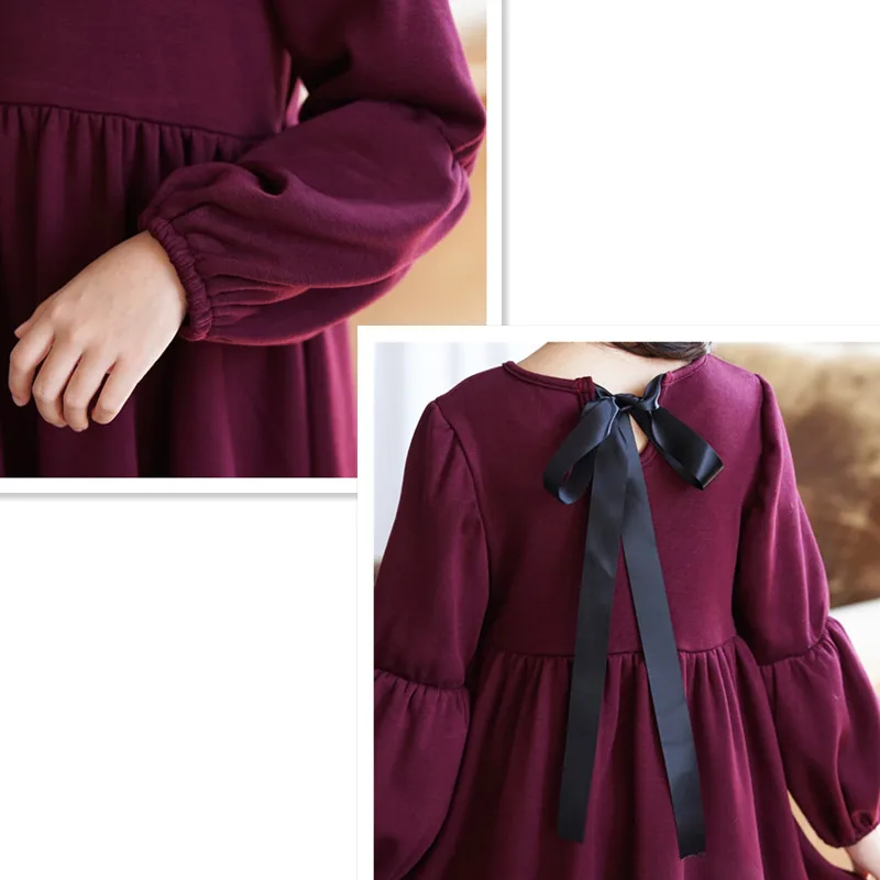 children girls fashion winter cotton fleece warm flare princess dresses kids girl long sleeve back- bow casual dress clothes