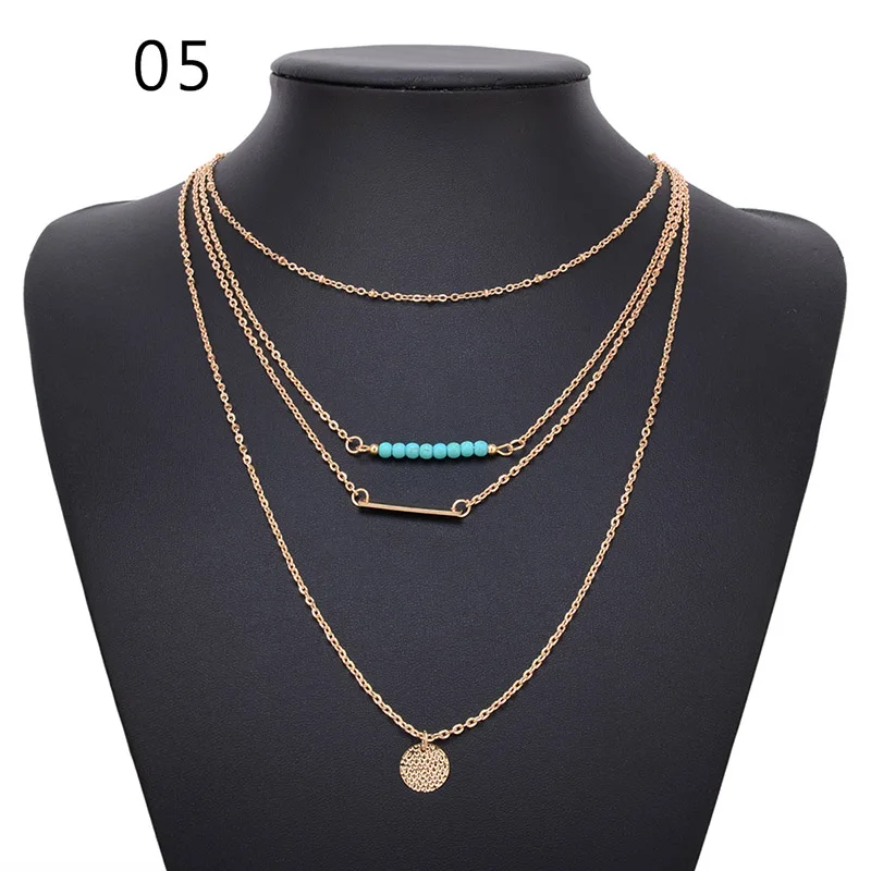 Классическое многослойное ожерелье с кулоном, модные стразы, имитация жемчуга, бусины, геометрическое массивное ожерелье, женское колье, ювелирные изделия - Окраска металла: XL015405