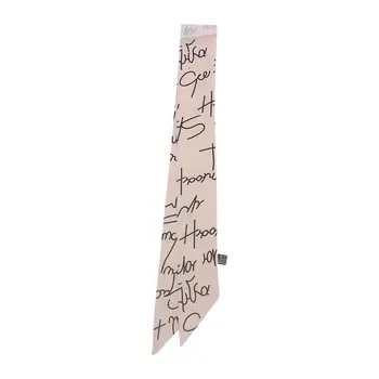 

90x5cm Womens Handwriting Letters Print Neckerchief Skinny Neck Hair Scarf Minimalist Double Sided Handbag Wrist Ribbon Headband