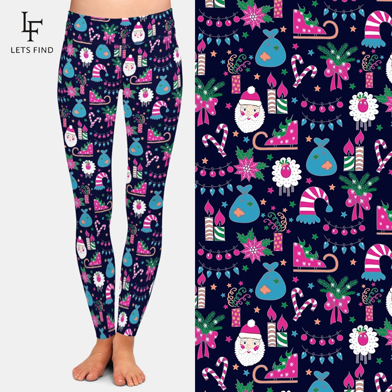 LETSFIND Women's Autumn Leggings Girl Winter Legging Santa Claus and Colorful Lights Print Leggings High Waist Plus Size Pants