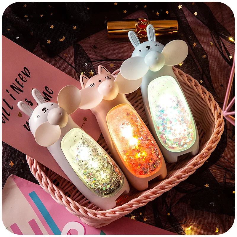 

R0011 Night Light Quicksand Small Fan Rechargeable Online Celebrity Hand-Held USB Portable Small Mute Mini Bear