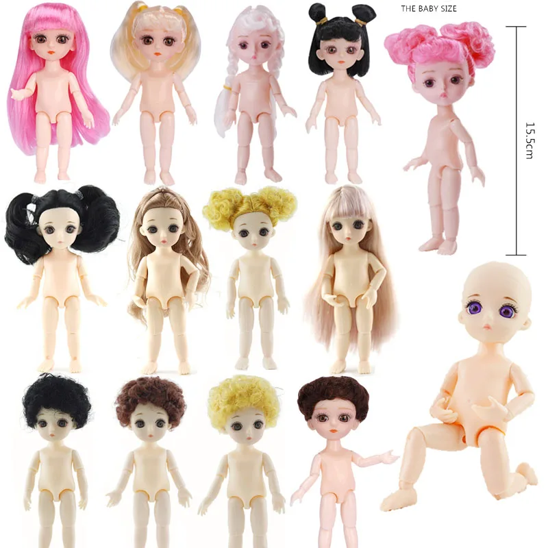 

16 Cm BJD Doll 1Set=Head With Colorful Hairs+Body With 13 Movable Joints+3D Eyes For Girl Boy Nude Doll Generation Girl`s Toy