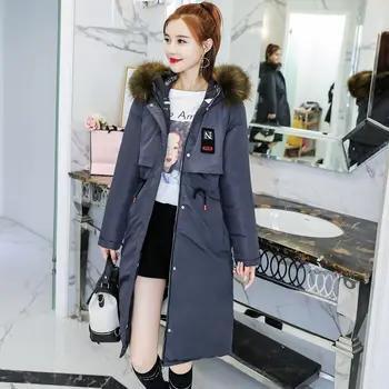 

Winter women parka 2020 new fashion plush cotton long slim fur collar casual outwears hooded winter jacket women coat