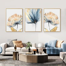 

Modern Plant Leafs Flower Canvas Painting Golden Luxury Abstract Wall Art Posters And Prints Wall Pictures For Living Room Decor
