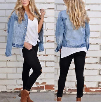 

2019 New Arrival Autumn Women Denim Jacket Long Sleeved For Female Jeans Jackets Womens Denim Coat Loose Casual Outwear Top