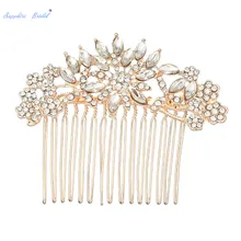 Великолепная Золотая/Розовая Золотая свадебная Расческа с белым кристаллом Западная Свадьба сплав головной убор аксессуары для невесты
