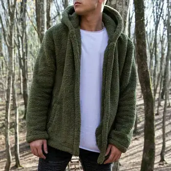 

Men's Warm Double-faced Plush Hooded Cardigan Jacket Winter Thick Soild Tops