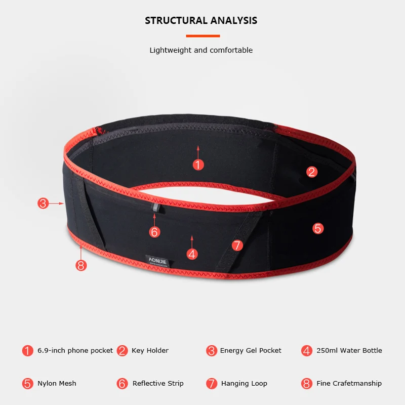 AONIJIE Slim Running Waist Belt Jogging Bag Invisible Fanny Pack Travel Money Marathon Gym Workout Fitness 6.9 in Mobile Phone H
