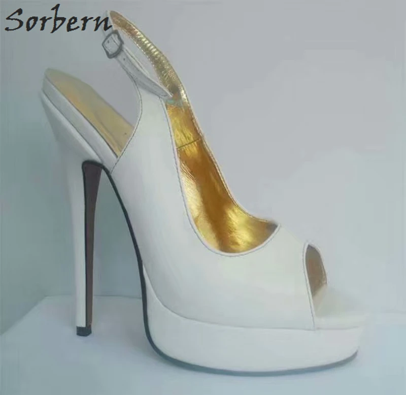 Sorbern 17Cm High Heel Slingbacks Pump Shoes Women Open Toe Slip On Platform Stilettos Runway Heels Dress Shoes Womens 43