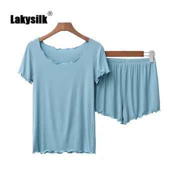 

8 Colors Pajamas Sets Female Summer Thin Solid Casual Loose Sleepwear Round Neck Short Sleeve+shorts Sets Lady Homewear Pajamas