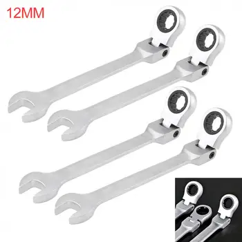 

12MM CRV72 Flexible Head Matte Ratchet Dual-use Wrench Polished Foldable Combination Spanner Open End and Plum End Spanner