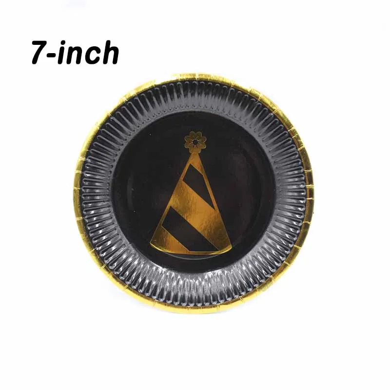 7-inch Plate 10pcs 65 шт Свадебные украшения для дня рождения, черные одноразовые столовые приборы, тарелки, бумажные трубочки, принадлежности для вечеринки, сувениры для детского душа - Цвет: 7-inch Plate 10pcs