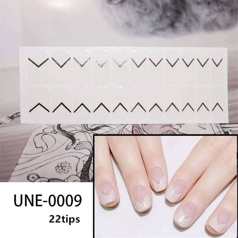 UNE-009 22 Типсы/лист корейский дизайн Полные Обертывания блестящие, дизайн ногтей наклейки многоцветные наклейки для ногтей s полоски DIY салон маникюр падение - Цвет: UNE-009