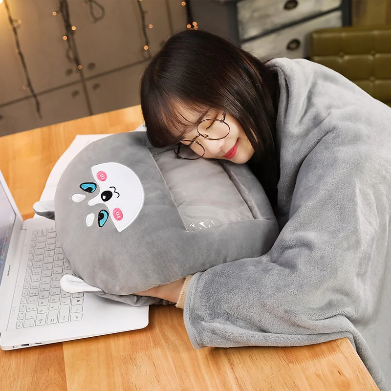 Kawaii плюшевая подушка с фланелевым одеялом мягкий динозавр, игрушка в виде животного прозрачная пленка Подушка кактус Единорог Хаски грелка для рук