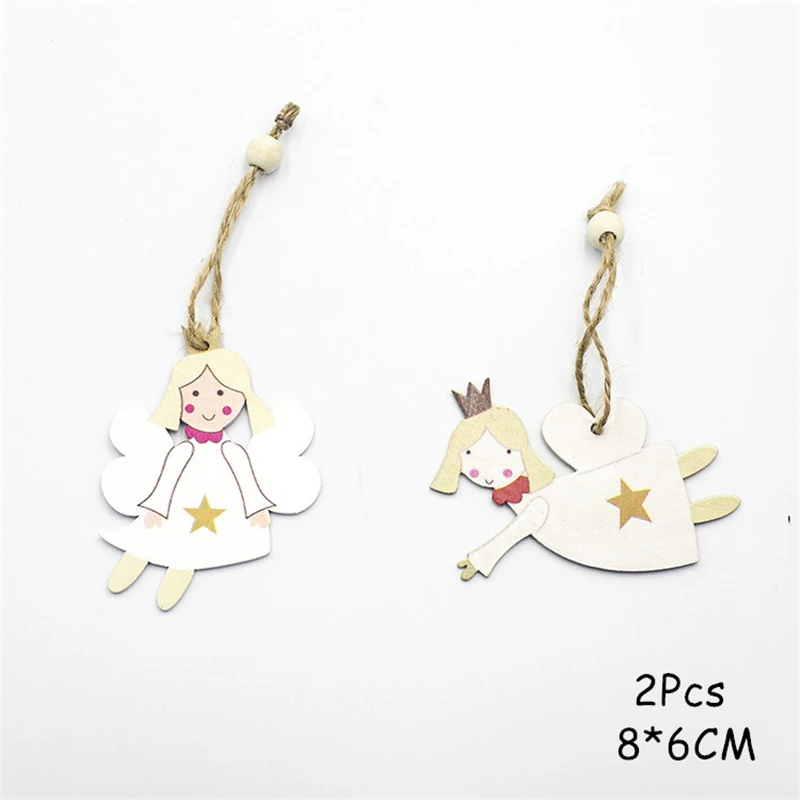 2Pcs A Новогодняя натуральная Деревянная Рождественская елка орнамент деревянный кулон Рождественский подарок натальные Ноэль рождественские украшения для дома Декор - Цвет: 2Pcs A