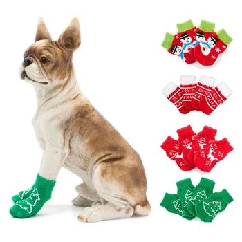 

New Pet Cute Non-skid Knitted Cotton Socks For Small And Medium Dogs Puppy Warm Walk Socks Christmas Print Theme Cute Socks