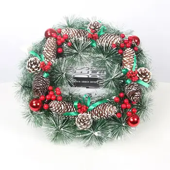 

Christmas 30cm LED Wreath With Artificial Pine Cones Berries And Flowers Holiday Front Door Hanging Decoration 2020