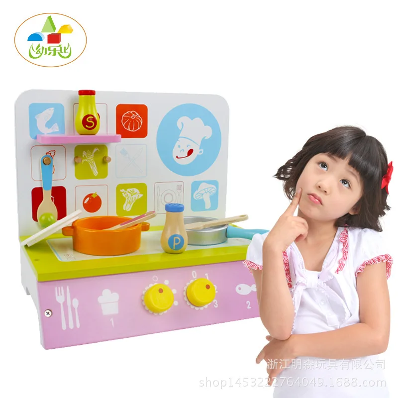

Wooden Children Cooking Model Kitchenware Baby Play House Cooking mei qi zao tai Toy Sets