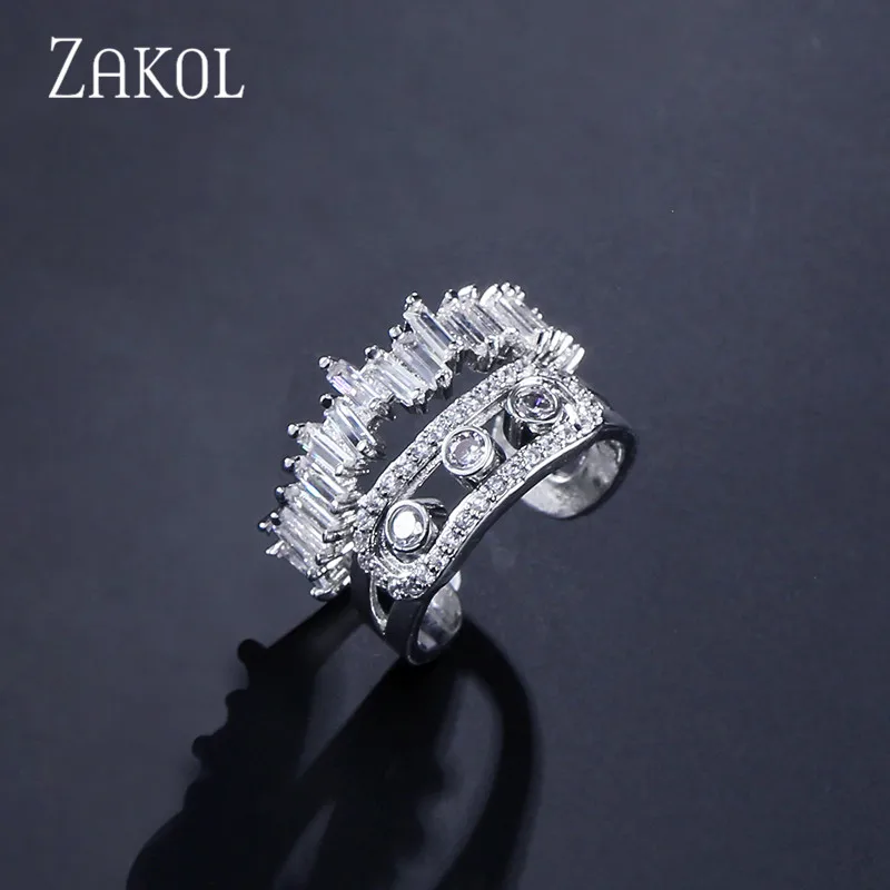 White ZAKOL Трендовое высококачественное регулируемое Ювелирное кольцо для новобрачных с кубическим цирконием для женщин, свадебный ужин, подарок на день рождения, ювелирное изделие FSRP248 - Цвет основного камня: White
