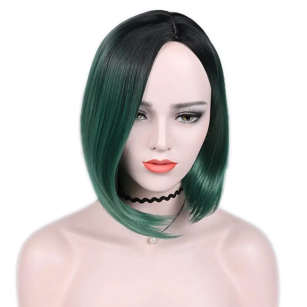 HANNE короткие синтетические парики Омбре черный до синий/серый/зеленый/фиолетовый боб парики Высокая температура волокна натуральные женские парики - Цвет: 1B Green