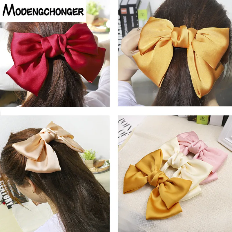 

New Arrivals Solid Color Big Large Silk Bow Barrettes Hairpins For Women Hair Clips Chiffon Satin Hairgrips Hair Accessories