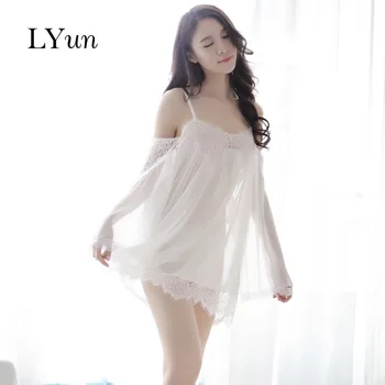 

LYun Women's Underwear Sexy Off-the-shoulder Strap Nightdress Sheer Mesh Eyelash Uniform Seduction Set