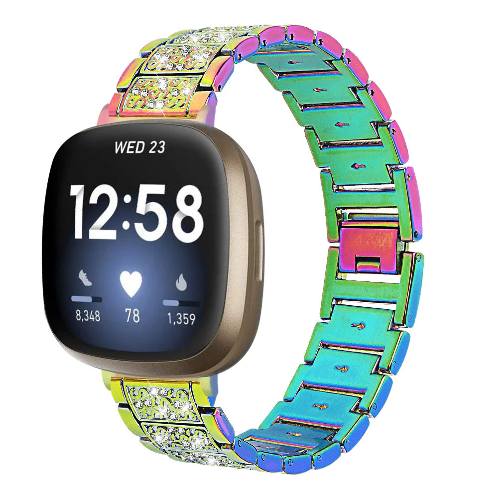 

Colorful Diamond metal watchband For Fitbit Versa 3 versa 4 Bling stainless steel strap for fitbit sense sense 2 accessories