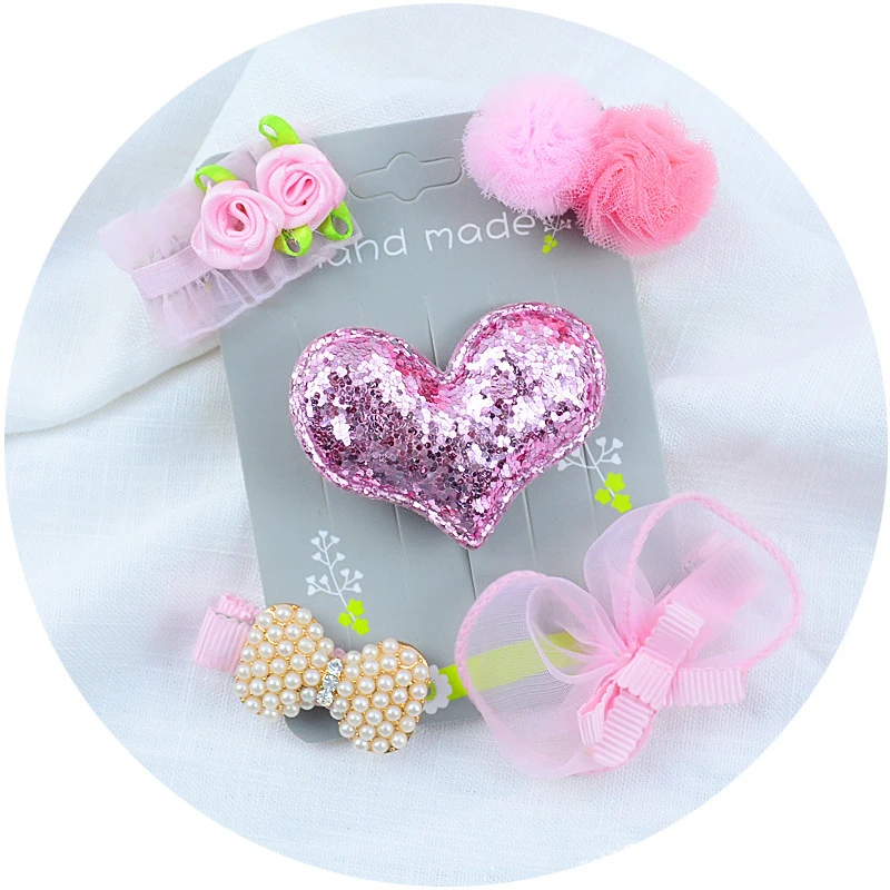 5 Pcs/Set Furball Baby Hair Clips For Girls Rhinestone Shiny Glitter Hair Pins Kids Princess Elsa Hair Clip Set Hair Accessories