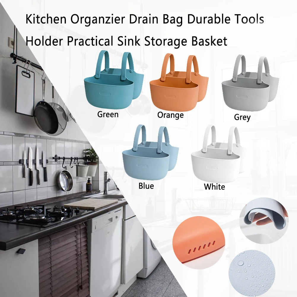 Kitchen Organzier Multicolored Bathroom Space Saving Drain Bag Hanging Sink Storage Basket Durable Easy Clean Tools Holder Home