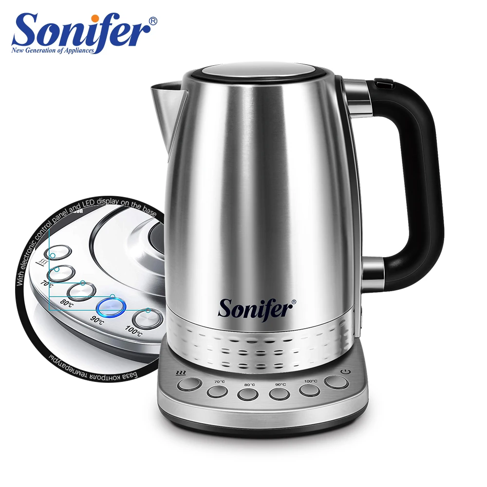 1.7L Electric Kettle Stainless Steel Kitchen Smart Whistle Kettle  Samovar Tea pot Thermo pot With Temperature Adjusted Sonifer