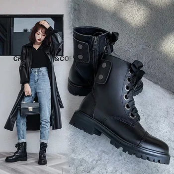 

Martin boots 2019 women's new wild leather British wind spring and autumn breathable thin section high to help tide shoes boots