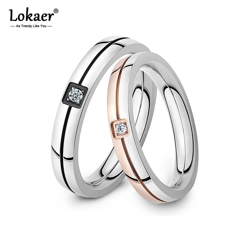 Couple Wedding-Rings Ring-Forever Crystal Stainless-Steel Lokaer Love Cubic-Zirconia-Ring