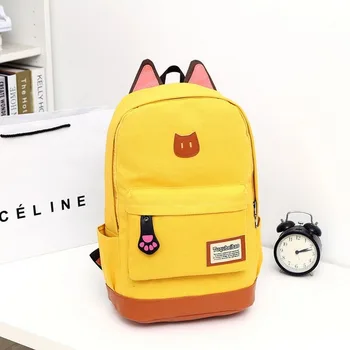

2020 New Lady High Quality School Bag Spring Cute Korean Cat Ears Girl Backpack Backpack Canvas Solid Color Student School Bag